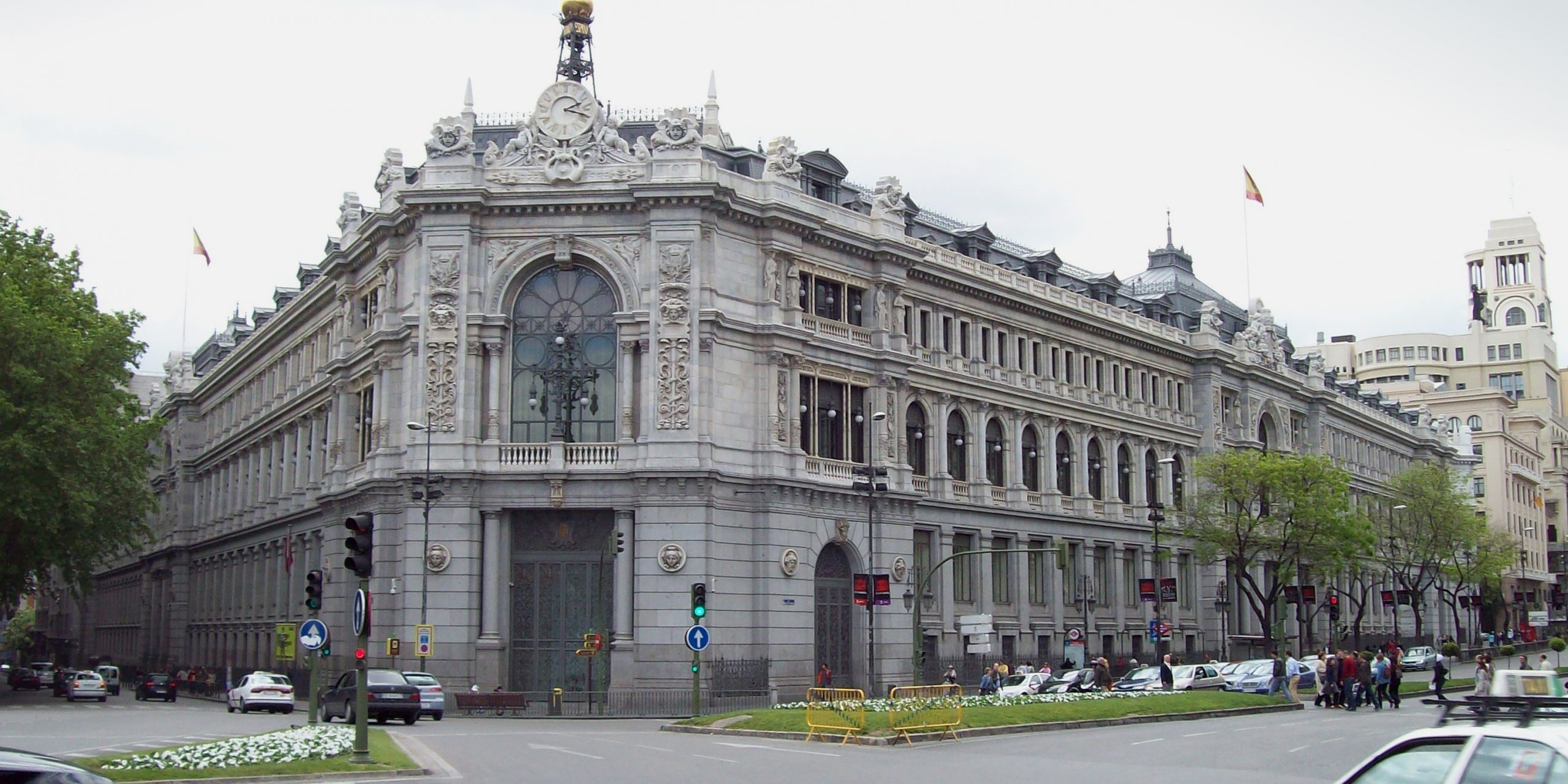 View of the Bank of Spain headquarters (Madrid) from Plaza de Cibeles (square). bank of spain